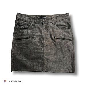 The Kooples Black Jean Mini Skirt w/ Gold Metallic Sheen
